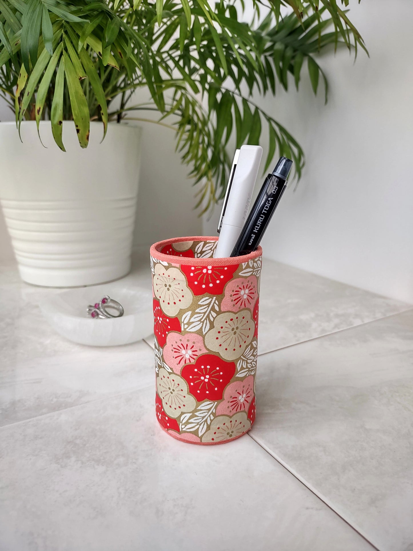 Red and Pink Floral Pencil Cup
